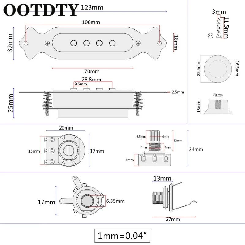 OOTDTY Soundhole Prewired активный звукосниматель 4 струны для сигар коробка аксессуары
