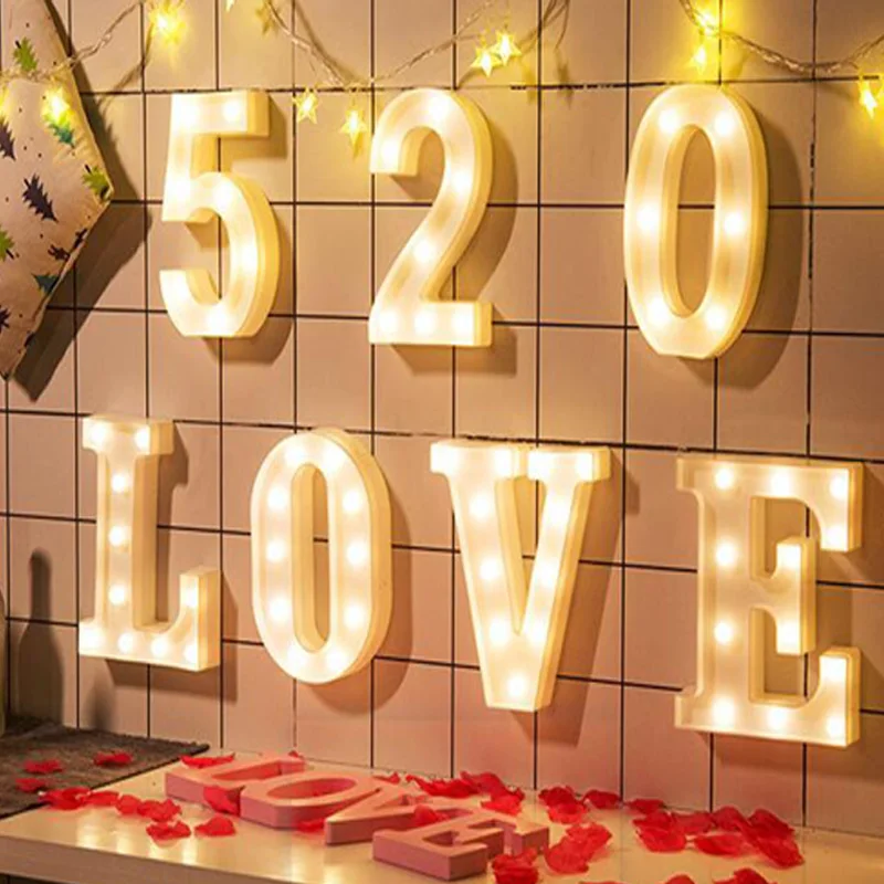 DIY White Plastic LED Letters decor Night Light Marquee Sign Alphabet Lights Lamp Home Culb Outdoor Indoor Wall Decoration | Лампы и