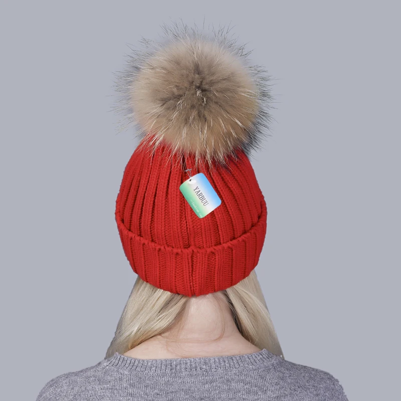 [YARBUU] Skullies зимняя женская шапка для девочек с помпонами из натурального меха