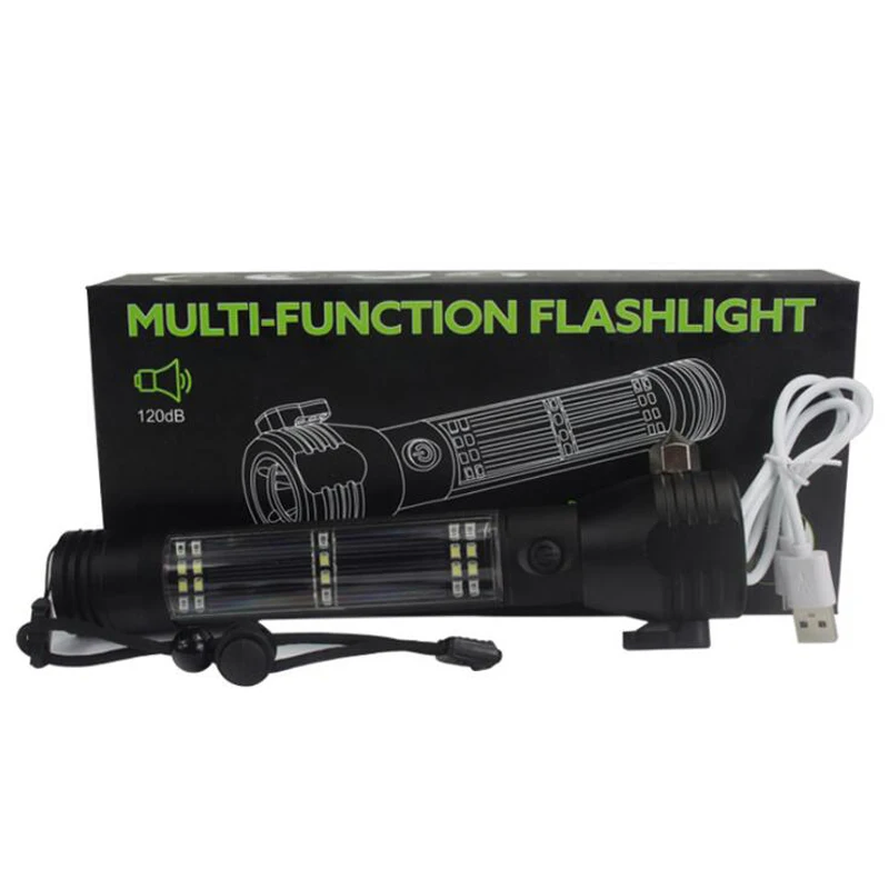 Comprar Linterna LED Para Exteriores, Seguridad Solar, Advertencia, Linterna De Múltiples Funciones, Vehículo, Emergencia, Escape, Martillo, Linterna Blanca/azul/rojo