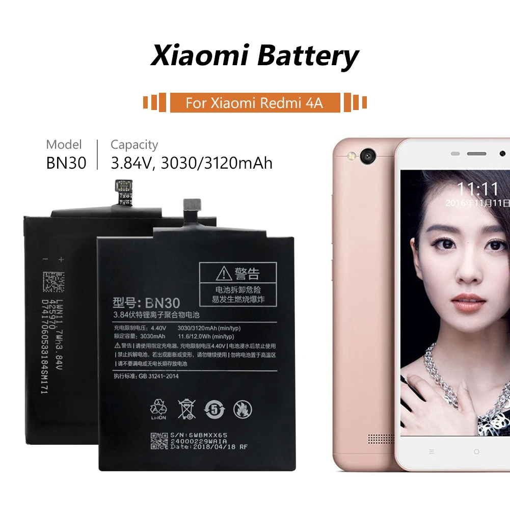 YCDC батарея для телефона большой емкости 3 84 в 3120 мАч BN30 Xiaomi Redmi 4A Замена bn30 литиевая