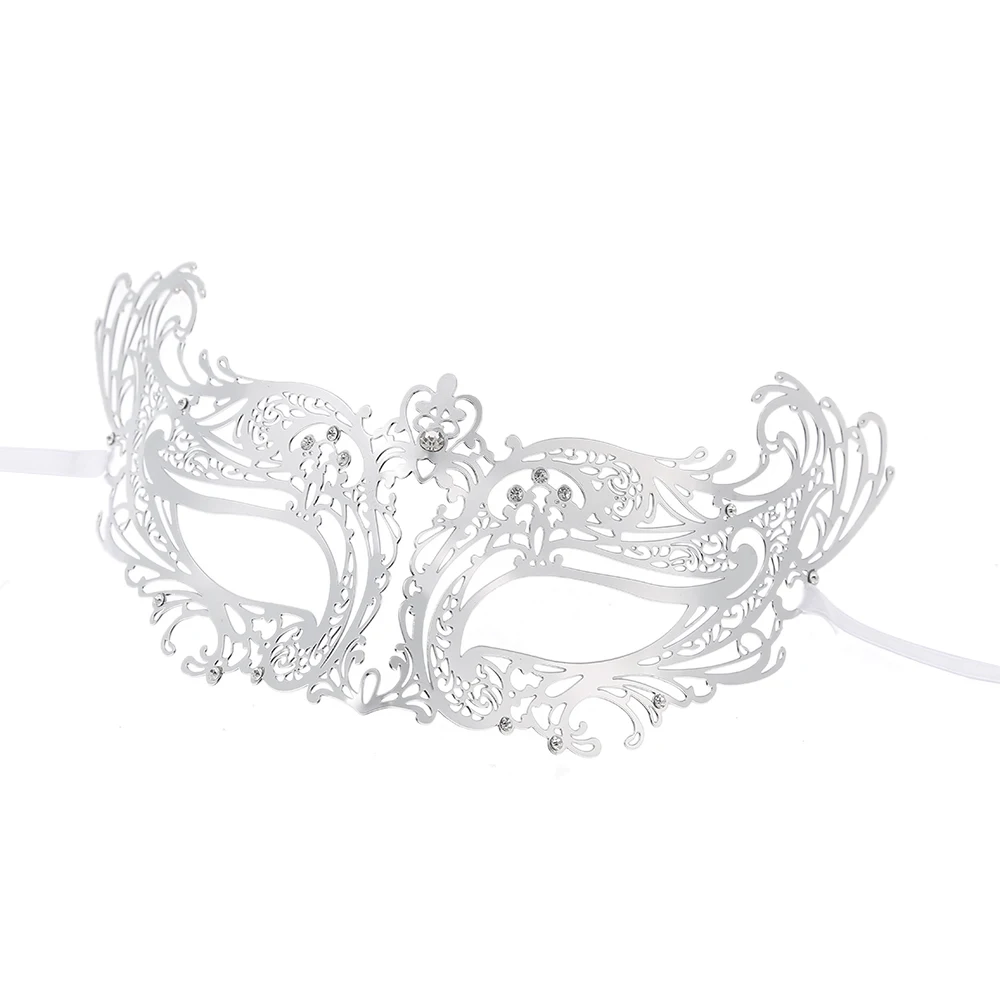 FESTNIGHT модная Синяя лазерная резка металлическая полумаска со стразами