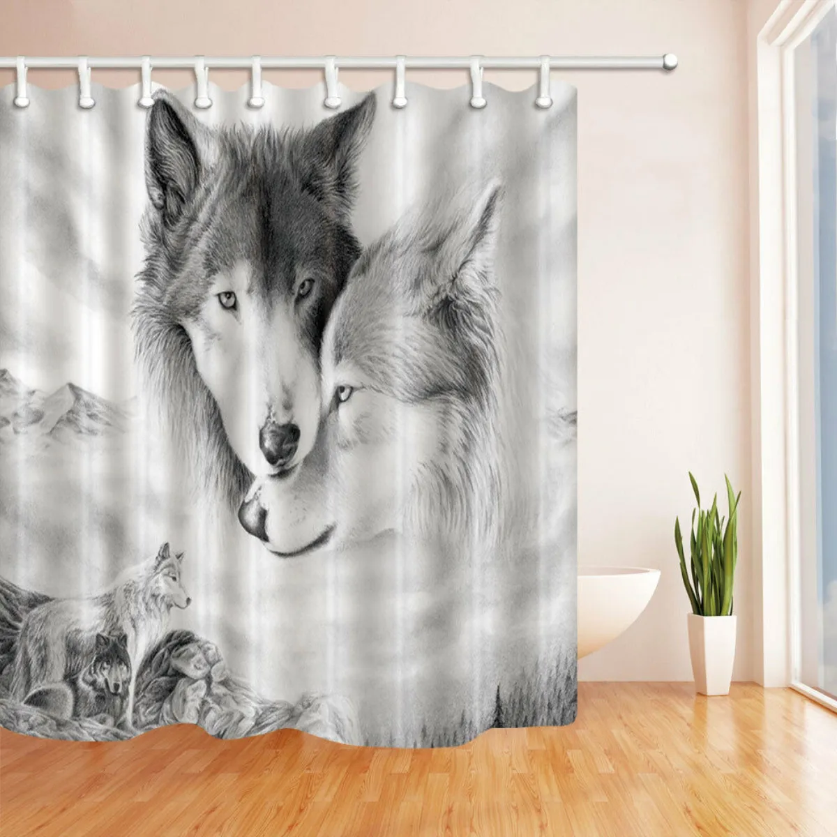 2 Wolves 1Pc 180x180 см Белый Волк Ловец снов глаза волка с 12 крючками занавеска для ванной комнаты коврик для туалета крышка ковер 1 шт./3 шт./4 шт. набор штор - Цвет: 2 Wolves 1Pc