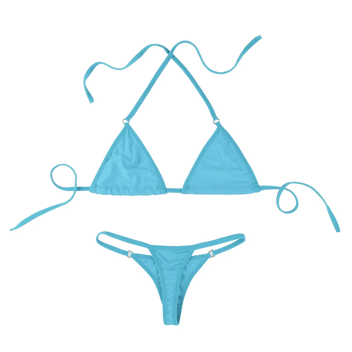 Light Blue Горячая Распродажа, сексуальная одежда для плавания, мини микро бикини, набор, женский бюстгальтер с завязками на шее, топ с стринги, купальные плавки, костюм, женский купальник, костюмы - Цвет: Light Blue