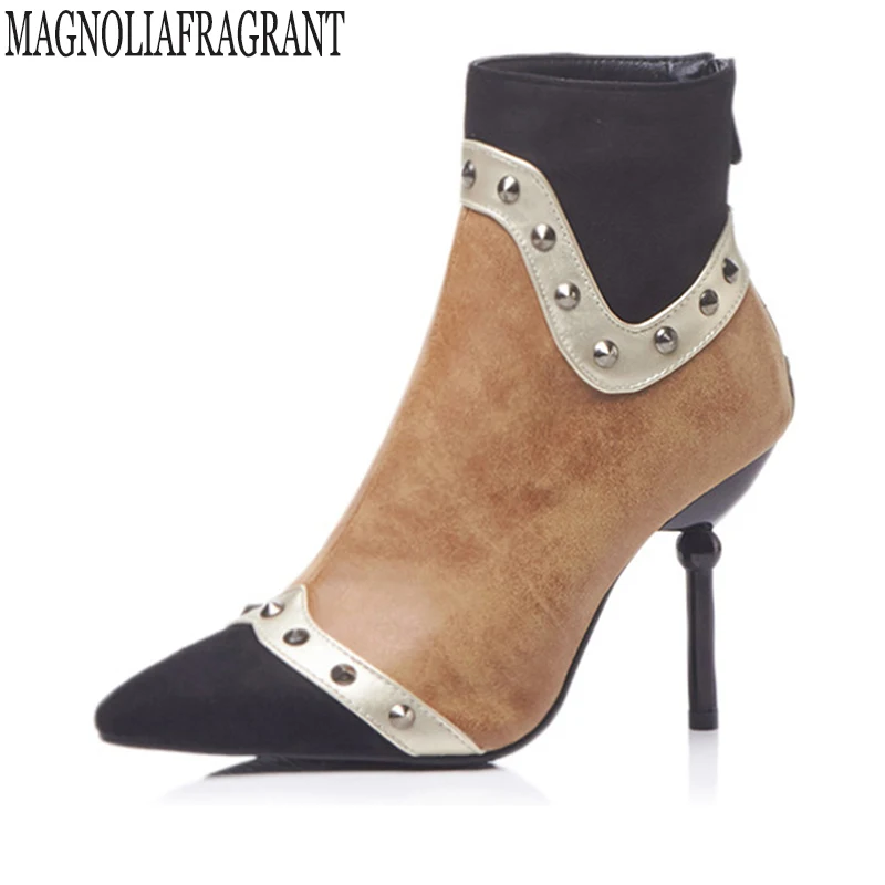 Сезон весна-осень-зима пикантные женские ботильоны из искусственной кожи на