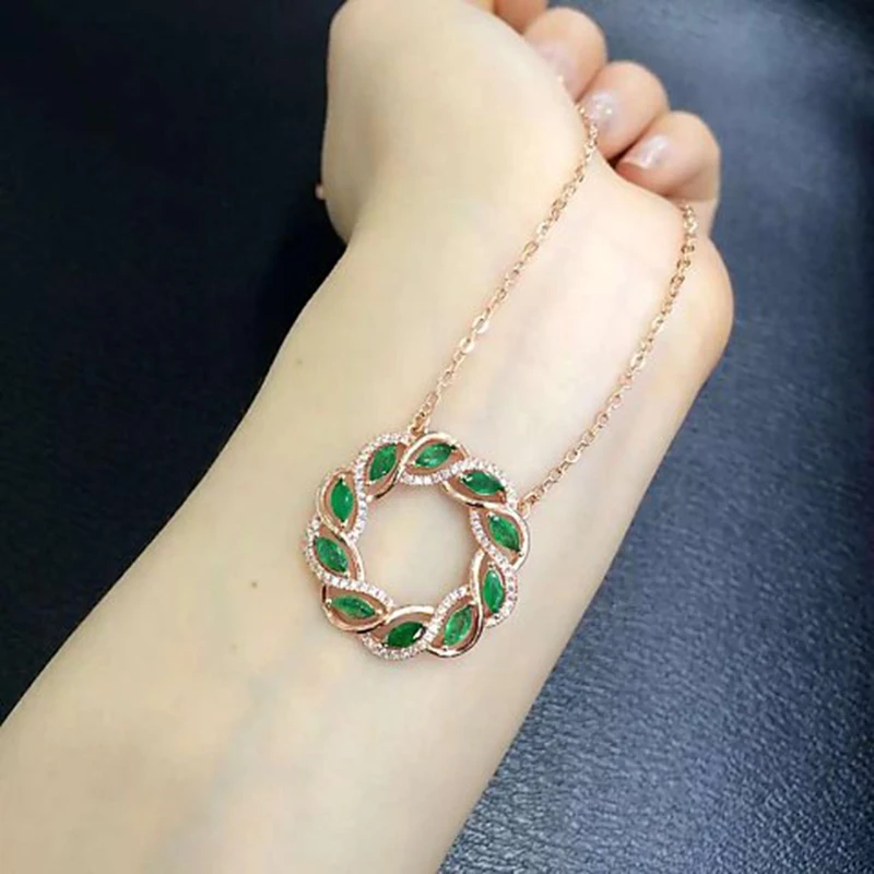 Collares Qi Xuan_Fashion jewelry_colombia Green Stone Round Necklaces_Rose Gold Color Pendant Necklaces_Factory прямые продажи|fashion