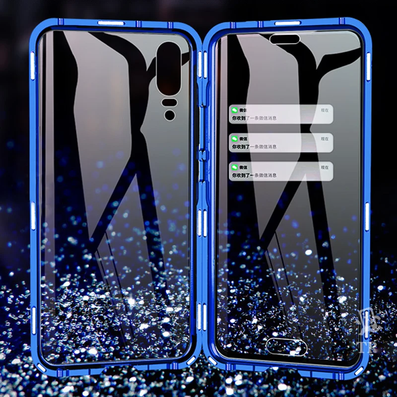 

Luxury Double Sided Front Back Clear Glass Metal Magnetic Case For Samsung Galaxy A10 A20 A30 A50 A60 A70 360° Full Cover Cases