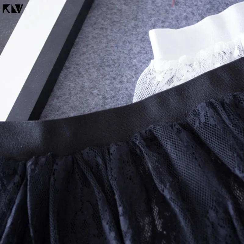 KLV Сексуальная Открытая прозрачная Цветочная кружевная эластичная юбка миди с