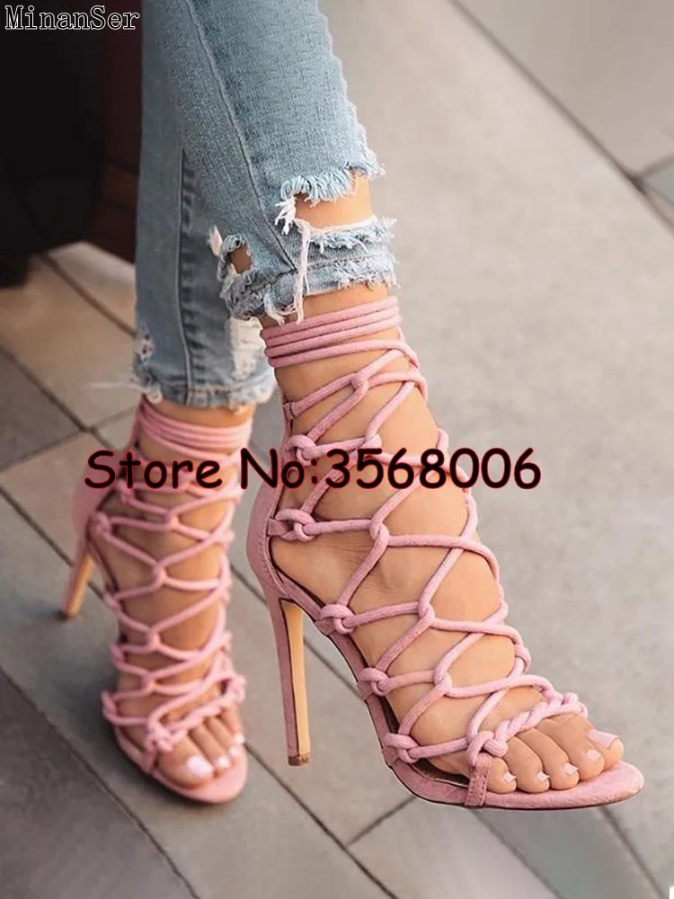 Босоножки женские замшевые на шнуровке пикантные римские босоножки гладиаторы