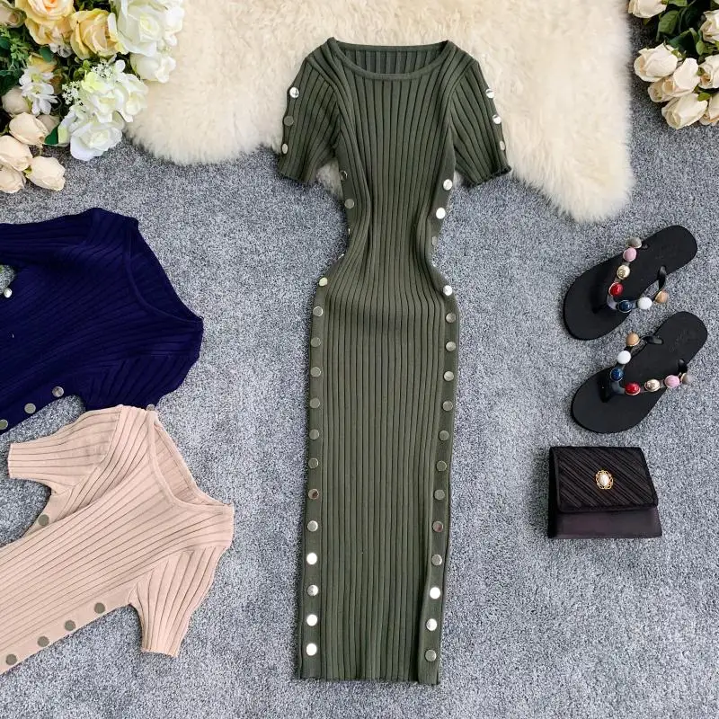 Женское трикотажное платье в полоску винтажное двубортное мини-платье с