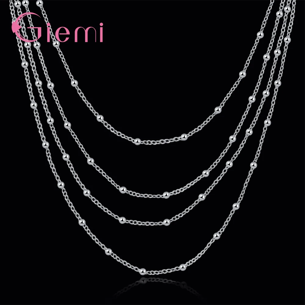 Genuine 925 Sterling Silver Women's Vintage Simple Design Four Layers Long Chain Necklace For Women Bridesmaid Jewelry Present |