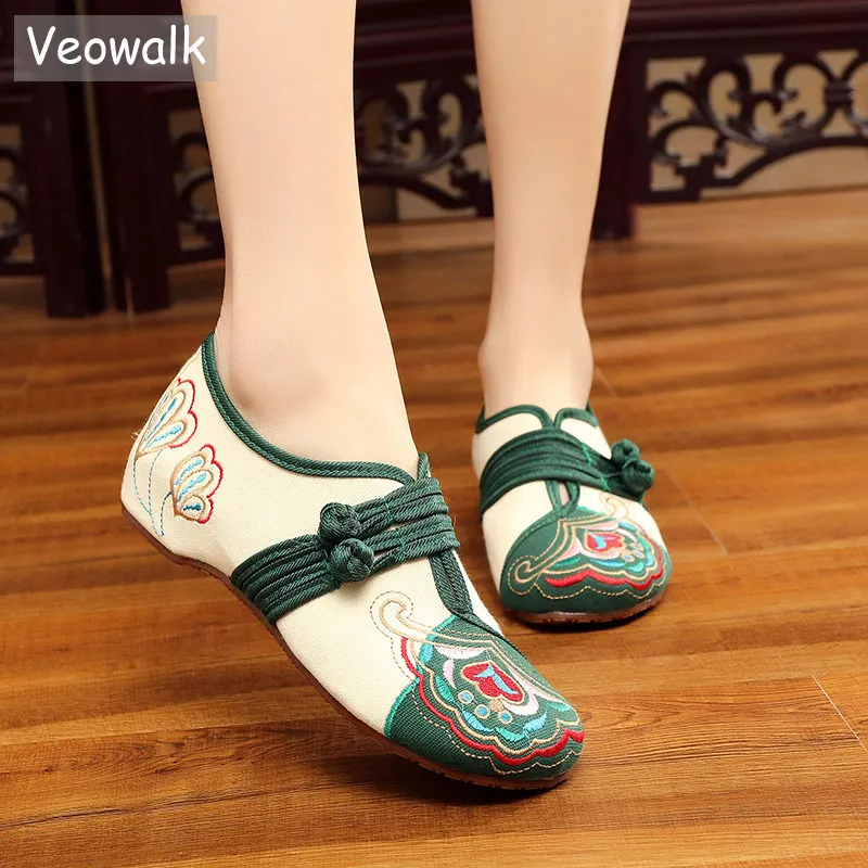 Veowalk/Женская хлопковая обувь на плоской подошве с цветочной вышивкой в стиле