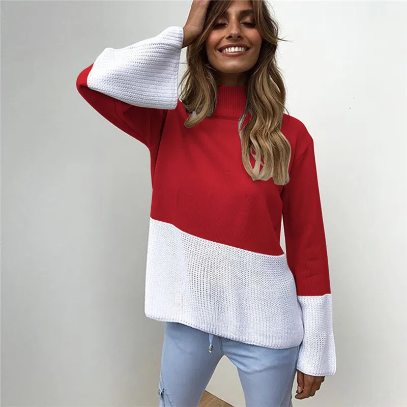 Turtleneck Sweater Autumn Winter Pullover Knitted Jumper Female Patchwork Loose Pullovers For Lady 2018 Femme | Женская одежда