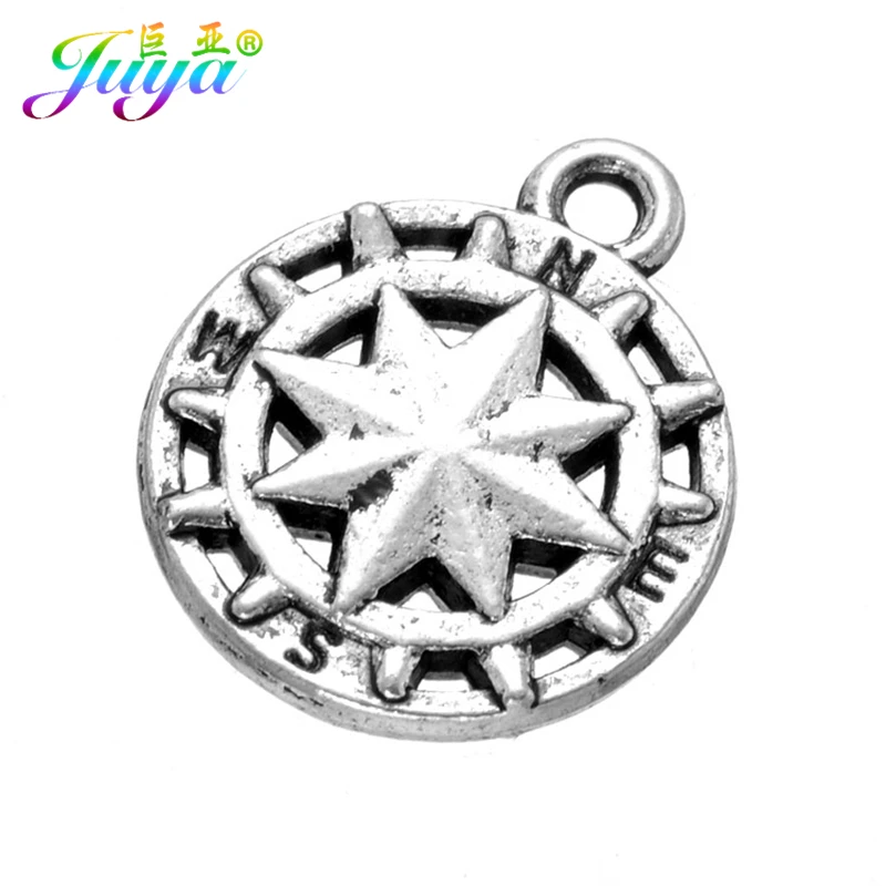 Juya 10 шт./лот оптовая продажа античные золотые/Серебристые Подвески с компасом и