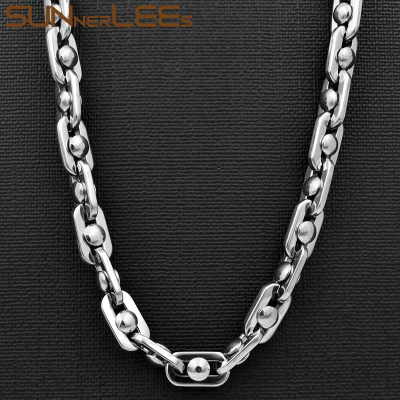 Silver SUNNERLEES 316L ожерелье из нержавеющей стали 9 мм геометрический бисер звено Цепочка Золото Серебро для мужчин женщин модные украшения подарок SC74 N - Окраска металла: Silver