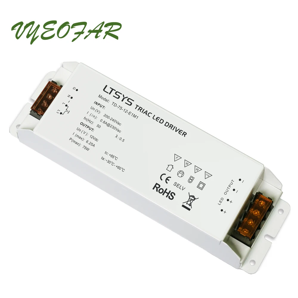 Новый светодиодный ТРИАК Диммируемый драйвер TD 75 12 E1M1 ТРИАК/ELV Push Dim AC100 240V вход