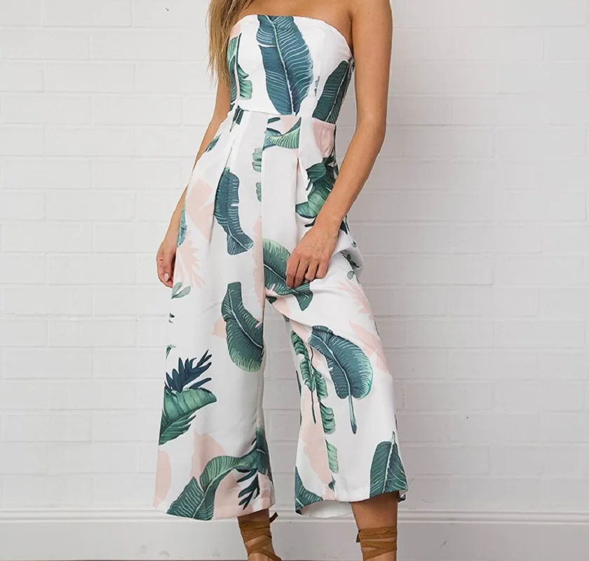 2017 Brief Lady Strapless Geometric Print Calf-Length Jumpsuits | Женская одежда