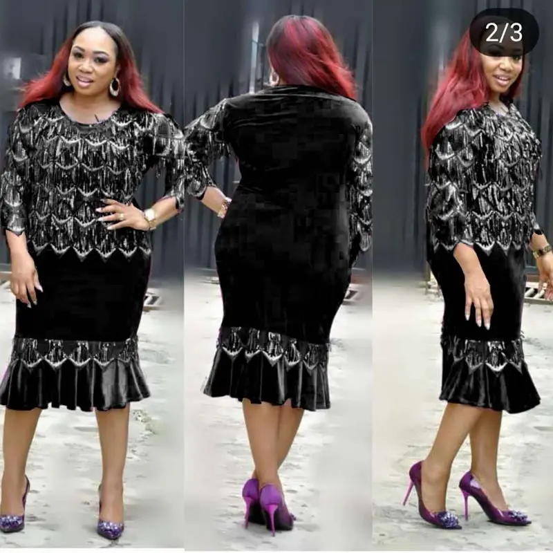 2018 бархатное Новогоднее женское рождественское платье с блестками и кисточками