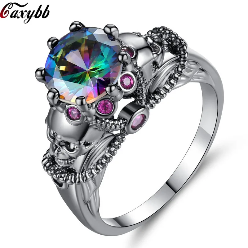 Винтаж панк готический череп кольца Черное золото ювелирные изделия заполненные