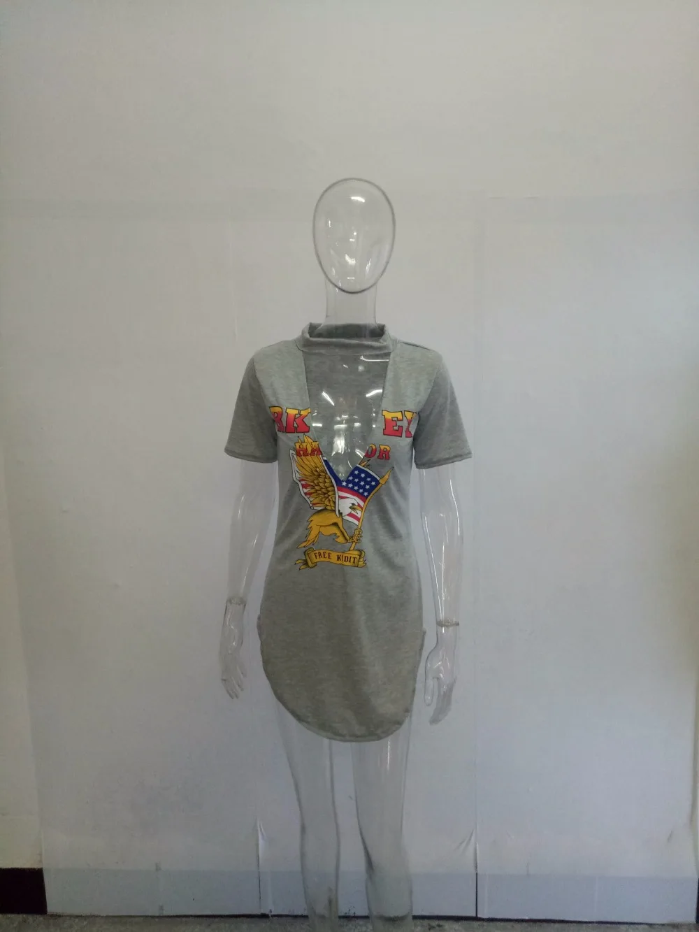 Холтер Мода Hawk печати Сексуальная глубоким v-образным вырезом Женские рубашки Top