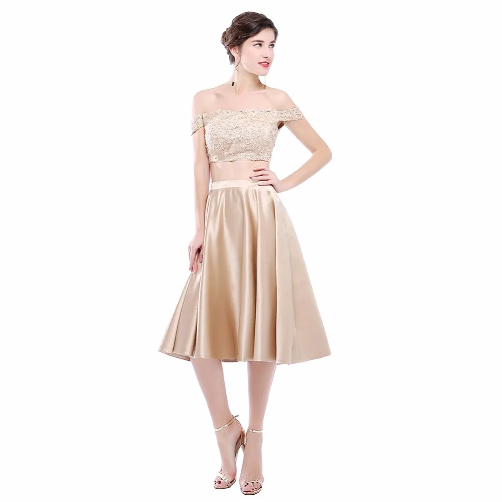 

vestido de festa longo Two Pieces Short Prom Dresses Sexy Boat Neck Backless A Line Evening Dress Satin Tea-Length Party Gowns