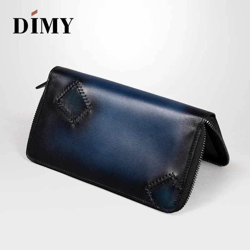 DIMY 2018 мужской кошелек из натуральной кожи синяя ручная молния длинные мужские