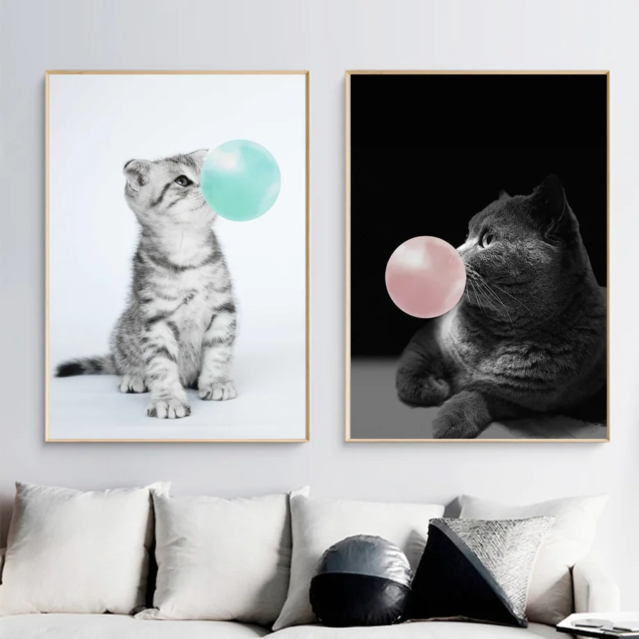 

Pink Cat Balloon Spoof Wall Art Canvas Painting Nordic Posters And Prints Animals Wall Pictures For Living Room Kids Room Decor