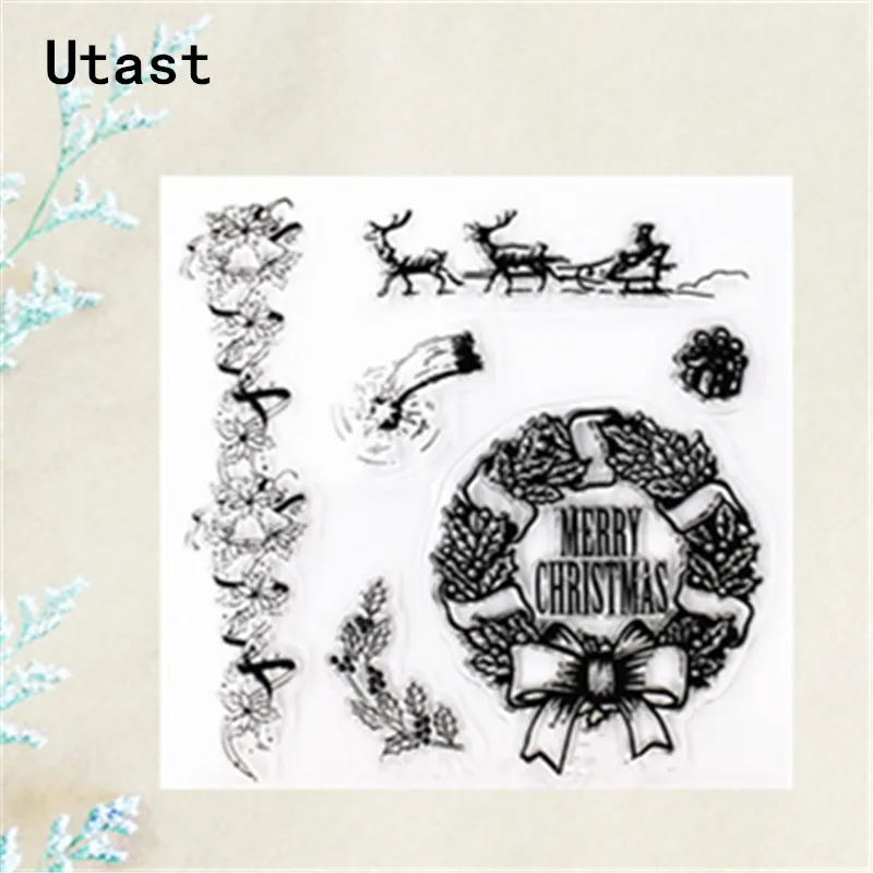 Рождественский венок олень прозрачные силиконовые штампы/прозрачный резиновый