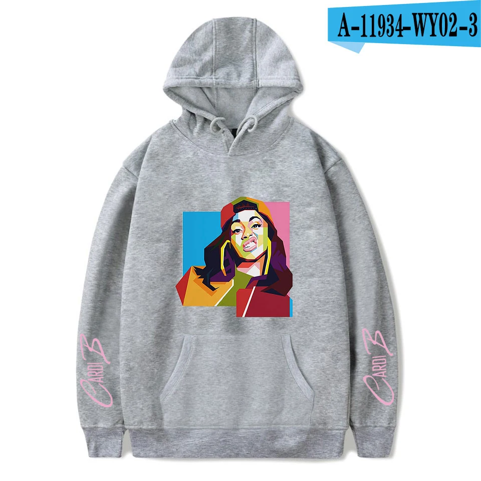 gray Осень Cardi B толстовки для женщин и мужчин модные толстовки хип-хоп худи Cardi B Женские/толстовки для девочек пуловер черная одежда - Цвет: gray