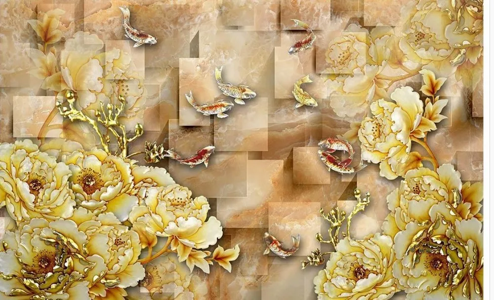 Пользовательские фотообои Большая настенная живопись фон бумага пион резьба