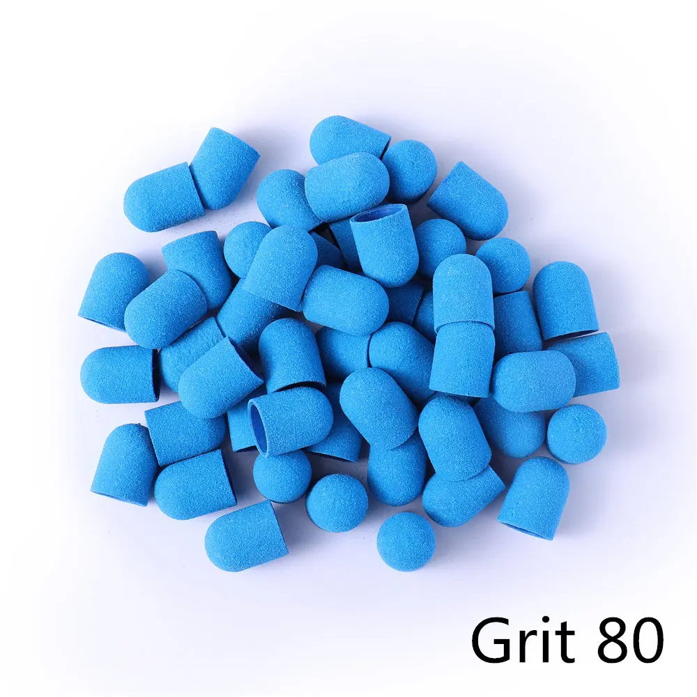 Blue Grit 80 BNG 20 шт фиолетовый зеленый шлифовальный ремешок Профессиональный педикюрный шлифовальный блок колпачки для ухода за ногами инструмент Электрический дизайн ногтей 80/120/180 13*19 мм - Цвет: Blue Grit 80
