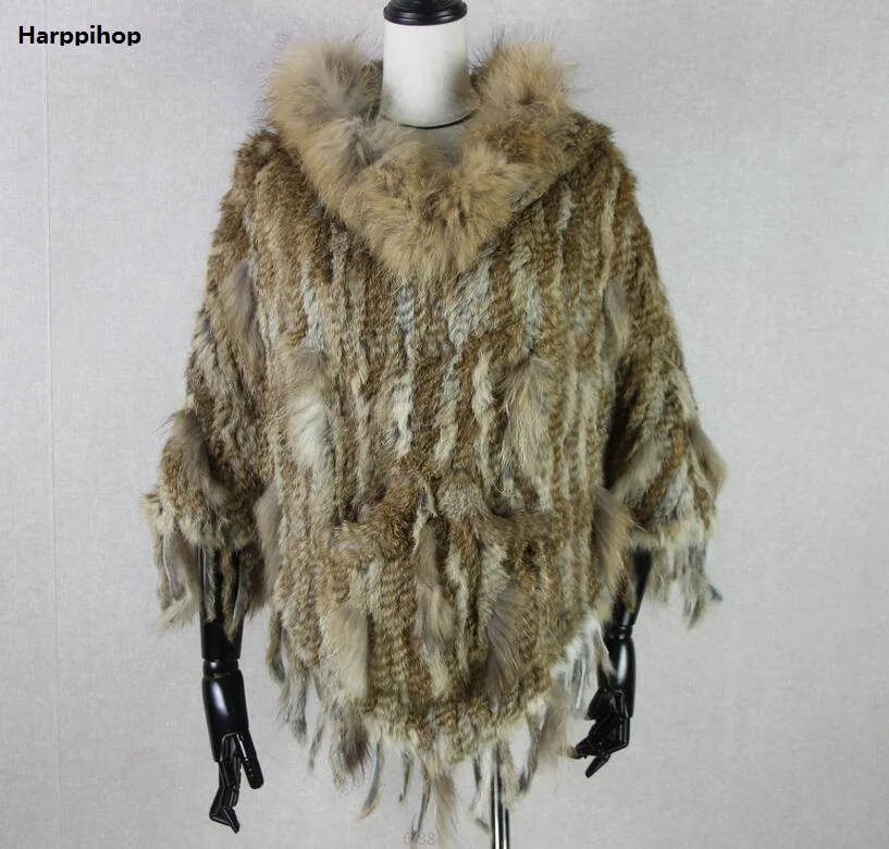 2019 новая коллекция Наилучшее качество реального трикотажные кроличий мех пончо