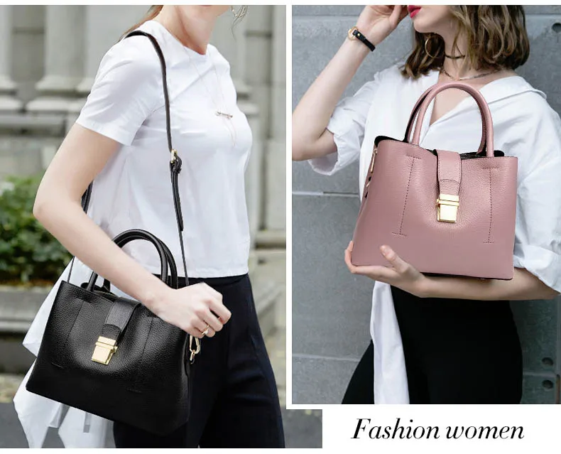 Znakomity Black women handbag genuine leather tote bag shoulder bag women red Fashion simple big casual hand bag woman luxury