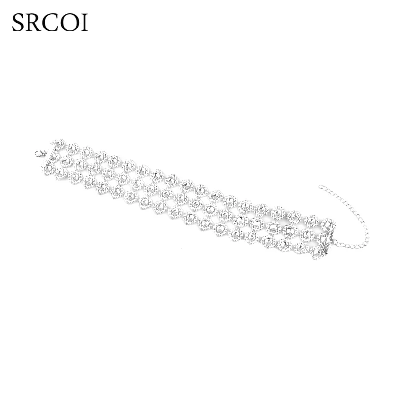 SRCOI Lady's Rhinestone Choker Necklace Detail Flower Layered Crystal Collares Sexy Maxi Collier As Mothers Day Gifts | Украшения и