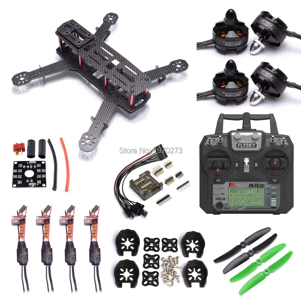 QAV250 250 мм карбоновый Квадрокоптер рама 2204 2300kv двигатель simonk 12A ESC Naze32 6DOF Контроллер полета Flysky FS-i6X