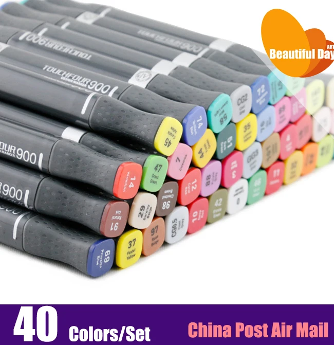 

Good Quality!!! Dual-side writing alcohol based permanent art marker pen 40 pens set with free bag,good quality
