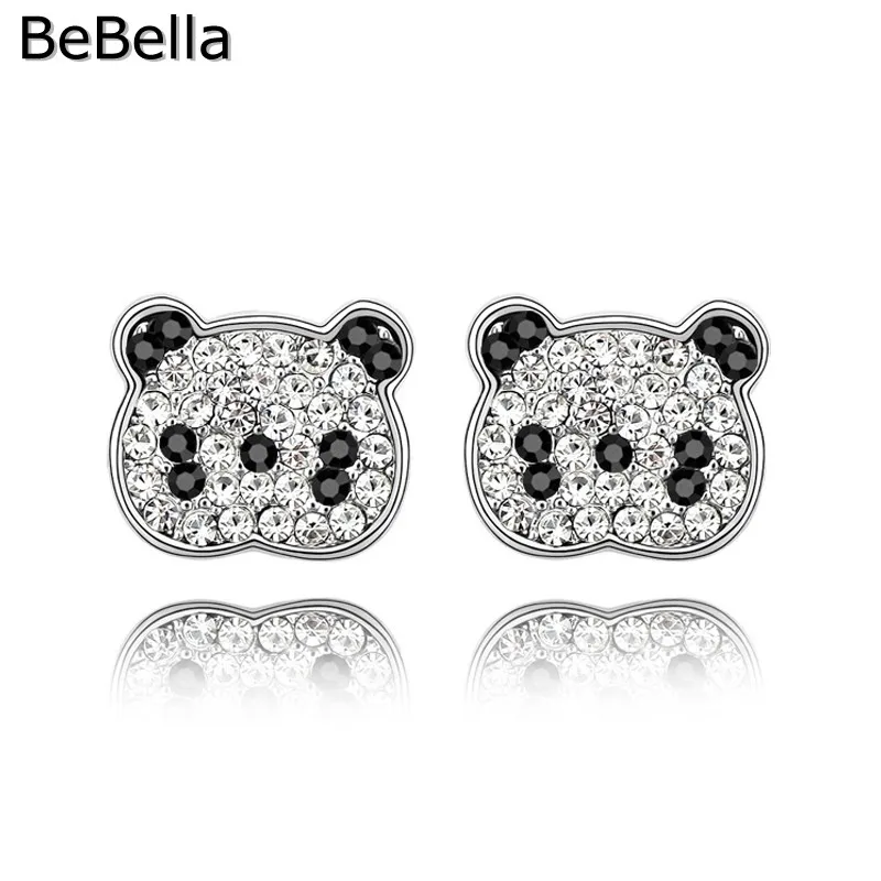 BeBella милые серьги гвоздики с кристаллами пандой для девочек детские оригинальные