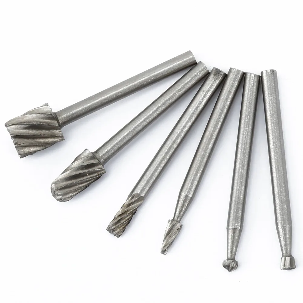 DRELD 6 шт. Dremel аксессуары HSS деревообрабатывающие фрезы Набор роторных напильников 3,17 мм хвостовик для сверла роторного инструмента