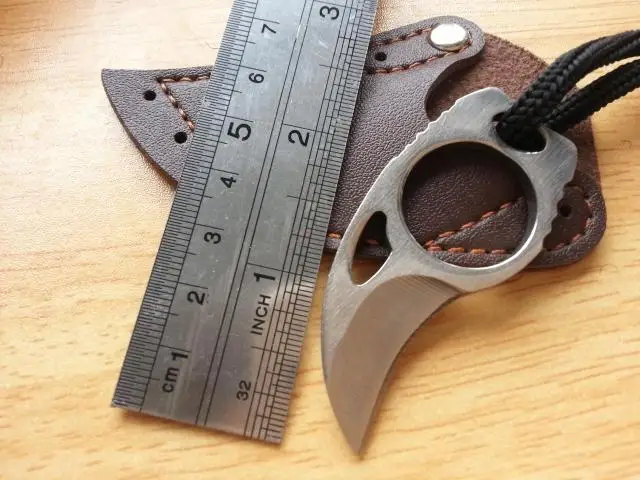 Мини MC Карманный Karambit с кожаной оболочкой резак портативный коготь нож