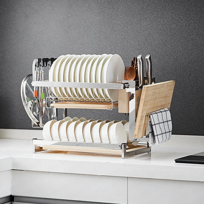 Dish Rack Drain Rack Kitchen Rack 304 Stainless Steel Hanging Dish Dish Chopsticks Storage Rack Double Household