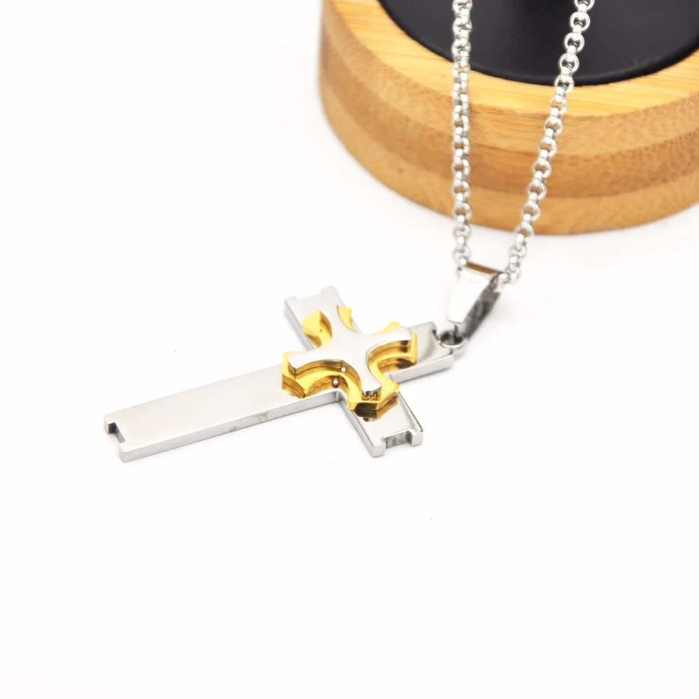 Крест ожерелье для мужчин византийское золото серебро из нержавеющей стали цепь