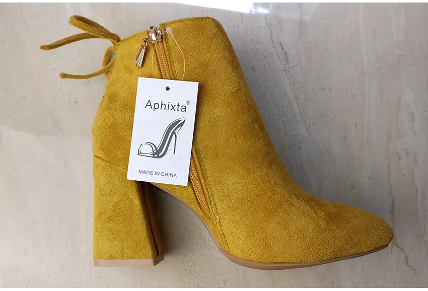 Aphixta/женские классические ботильоны; мягкая замшевая обувь для детей; нескользящие женские ботинки из термопластичной резины; повседневная женская обувь на высоком каблуке на молнии