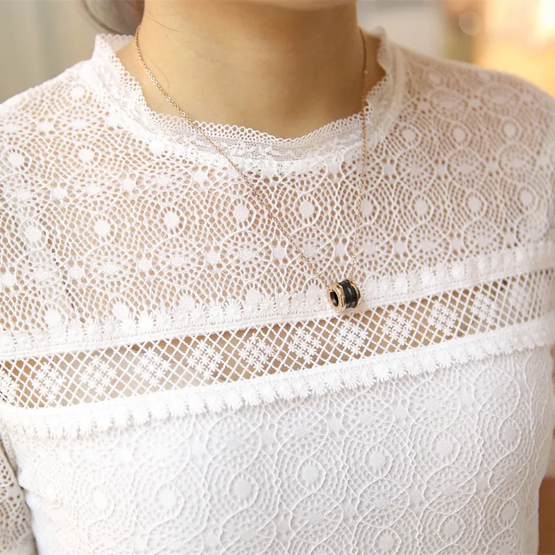 Новые женские блузки рубашка Повседневная белая твердая Кружевная блуза 2017 О
