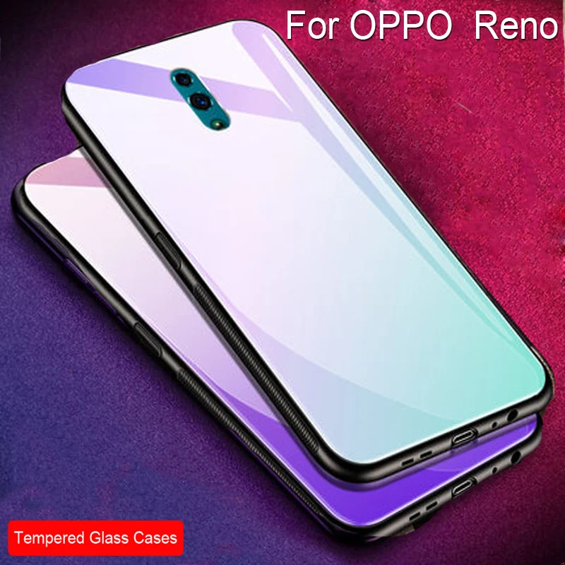 Градиентный чехол из закаленного стекла для OPPO Reno мягкий силиконовый защитный s |