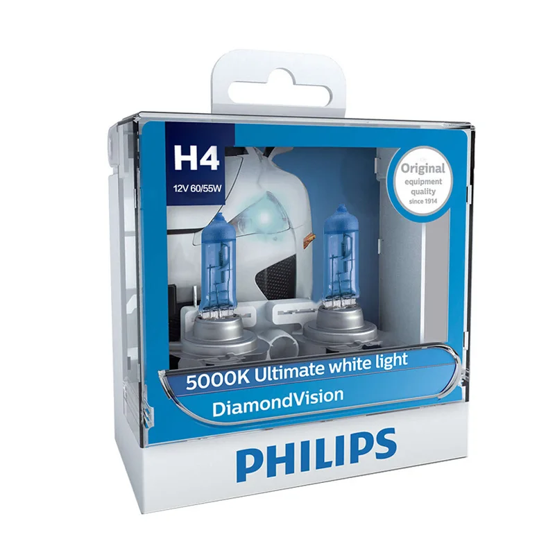 Оригинальный Philips H4 9003 12 в 60/55 Вт P43t алмазное видение 5000K супер белый свет