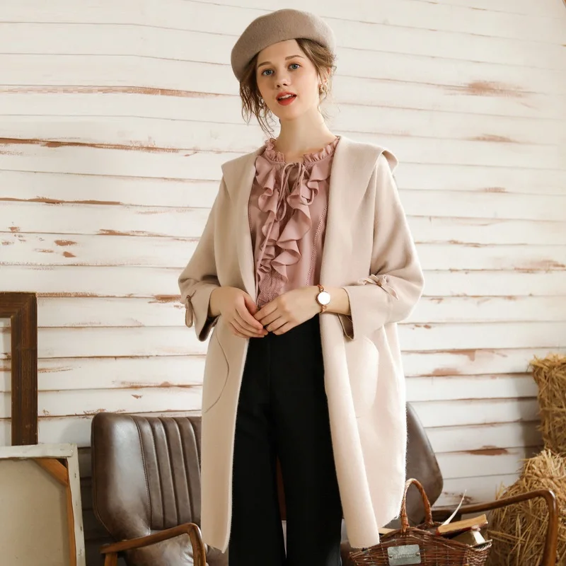 2018 модное женское шерстяное пальто зимнее с капюшоном тренчкот рукавом летучая