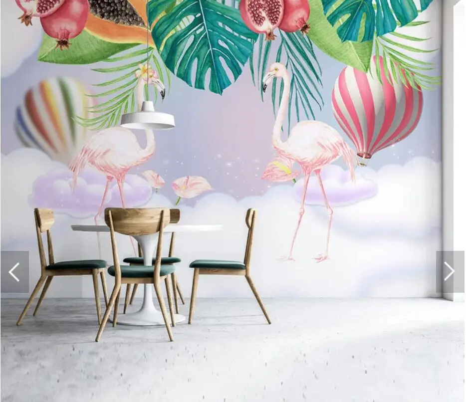 Hot Balloon Tropical Leaves Flamingo Wall Mural for Kids Bedroom Wallpaper Art Decals Contact Paper Wallpapers Rolls | Обустройство