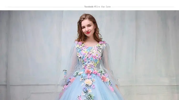 Robe de soiree, Цветочная фея,, длинный рукав, шнуровка, банкет, тост, длинное вечернее платье, vestido de festa, платья для выпускного вечера