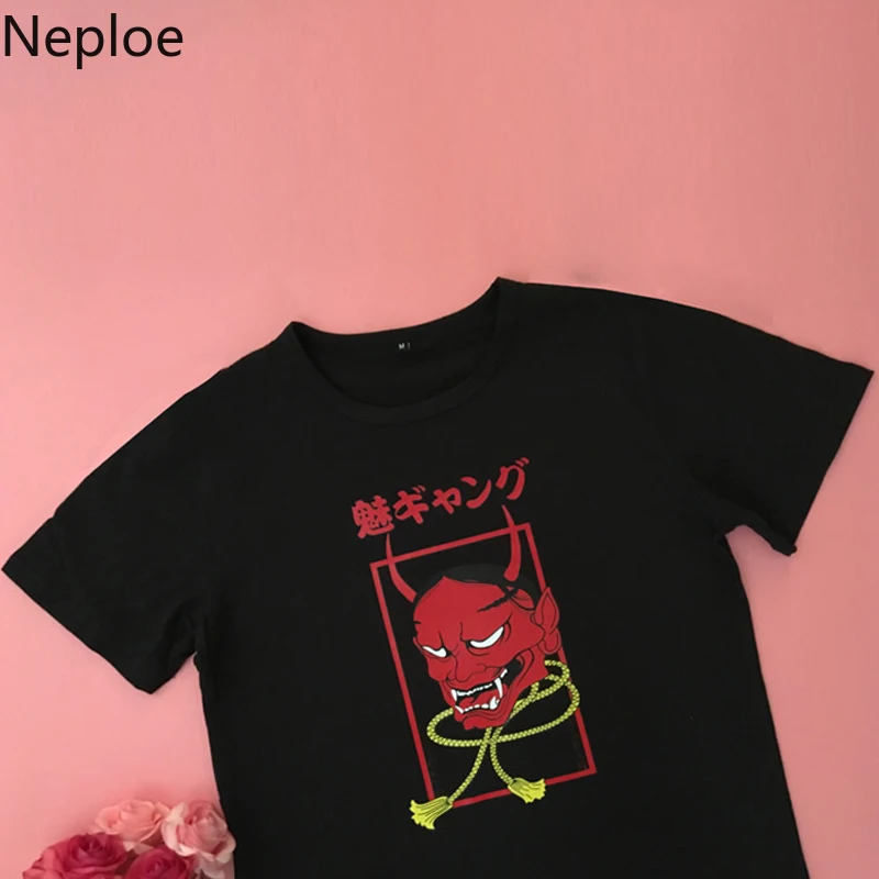 Neploe летняя хлопковая футболка Женская Harajuku футболка с принтом готические женские топы свободные черные футболки с коротким рукавом Femme 39219