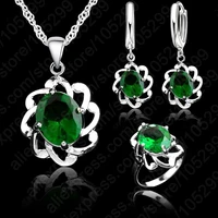 hot sale jewelry set 925 sterling silver chains austrian crystal earring necklace ring set flower 3 set wedding gift set